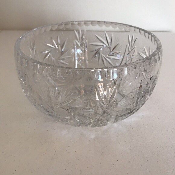 Vintage Brilliant Cut Crystal Centerpiece Serving Bowl Pinwheel Starburst Swirl - Picture 4 of 12
